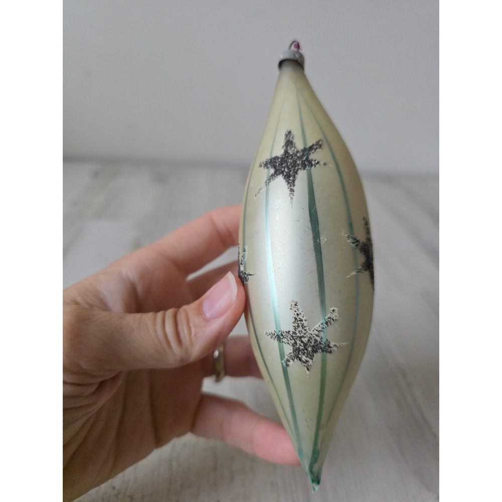 Vintage West Germany large icicle Mica striped glass ornament Xmas tree